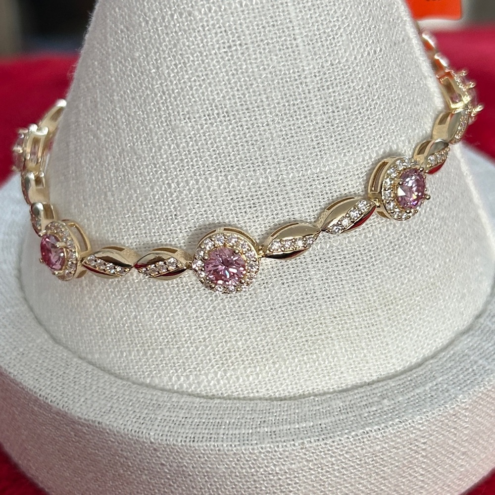Luxury‎ hand set 7.00 CTW Pink Moissanite Diamond Gold Bracelet 7.5 inch